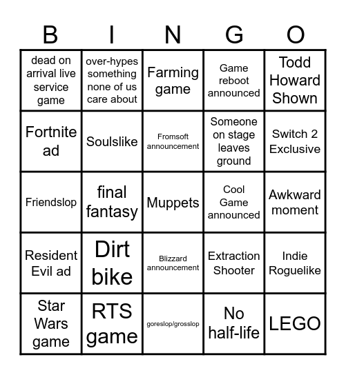 Summer Games Fest! Bingo Card