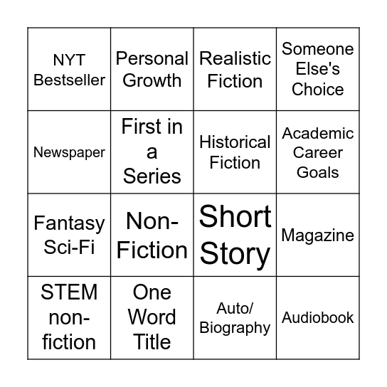 Summer Reading 2026 Bingo Card