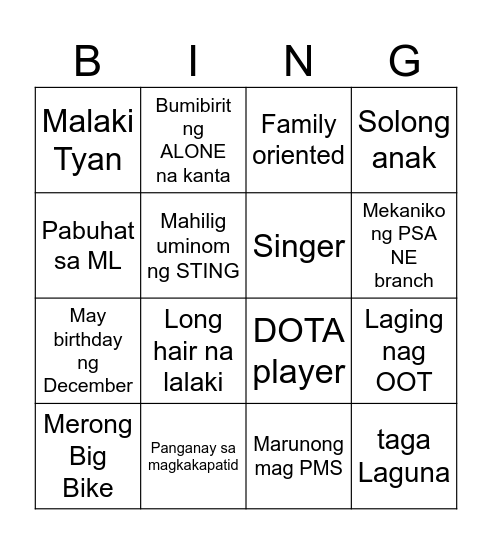 Untitled Bingo Card