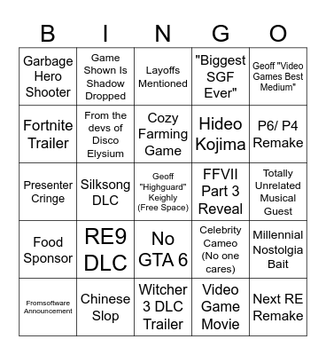 Summer Games Fest 2026 Bingo Card