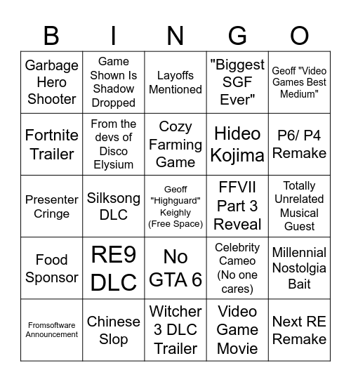 Summer Games Fest 2026 Bingo Card