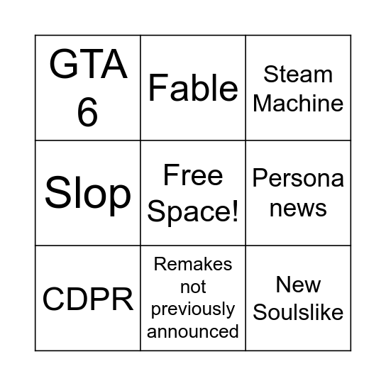 Summer Games Fest Bingo Card