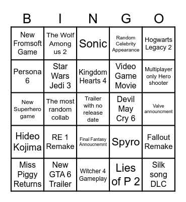 Summer Game Fest Bingo Card