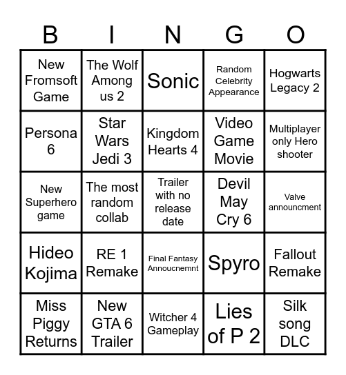Summer Game Fest Bingo Card