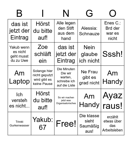 Frau Bauer Bingo Card