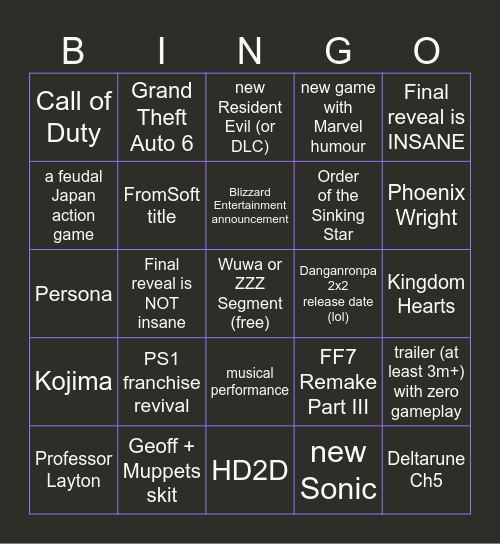 SGF 2026 Wolfi Edition Bingo Card