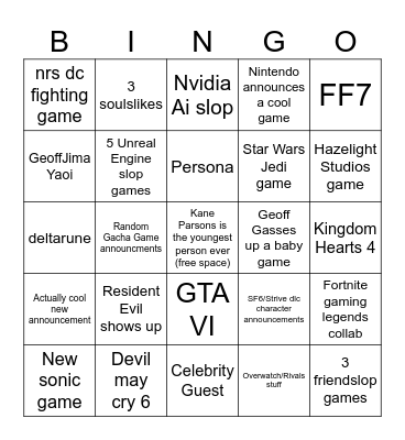 Sgf 2026 bingo Card