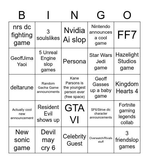 Sgf 2026 bingo Card