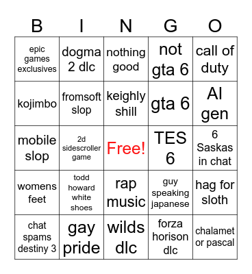 Summer Games Website Bingo Card