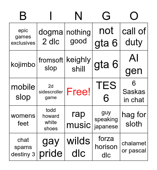 Summer Games Website Bingo Card
