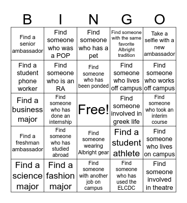 Ambassador Bingo Card