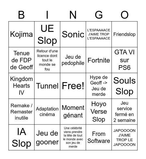 Summer Game Fest Bingo Card