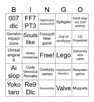 Summer games cope Bingo Card