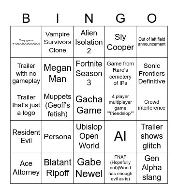 Summer Games Fest Bingo Card