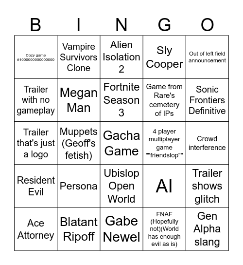 Summer Games Fest Bingo Card