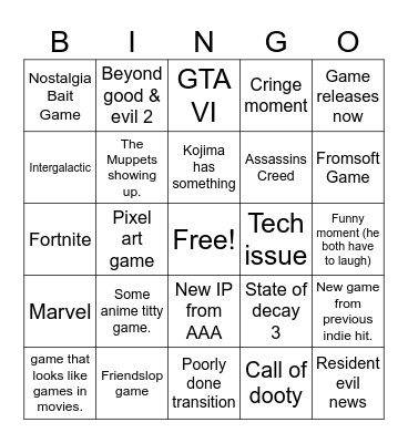 Summer Game Fest 2026 Bingo Card