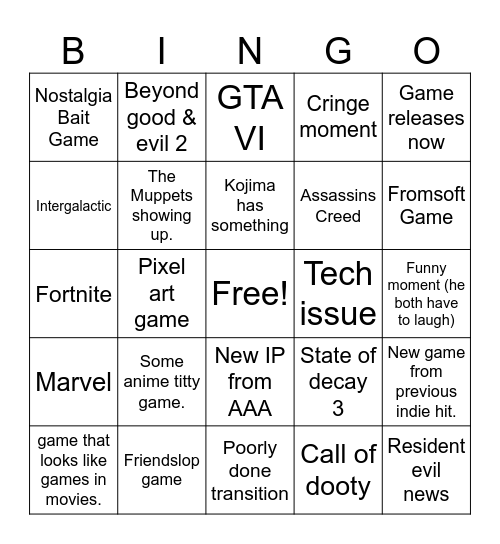 Summer Game Fest 2026 Bingo Card