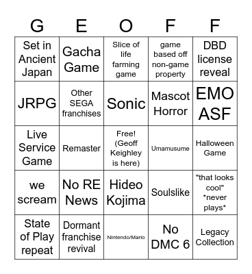 SGF 2026 Bingo Card