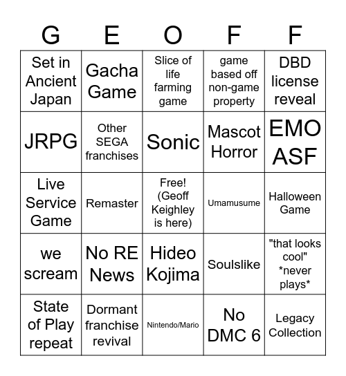 SGF 2026 Bingo Card