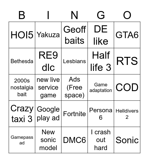SGF Bingo Card