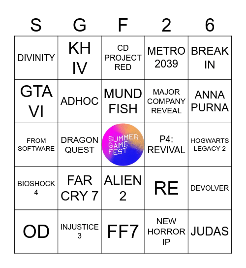 SGF 2026 Bingo Card