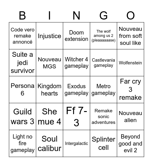 Dégeu Bingo Card