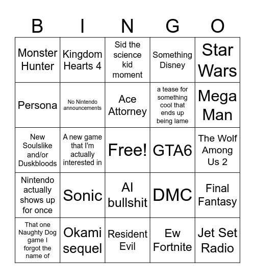 Summer Game Fest 2026 Bingo Card