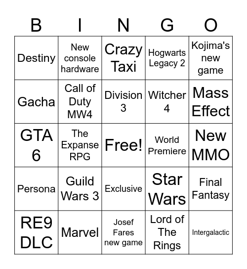 Untitled Bingo Card