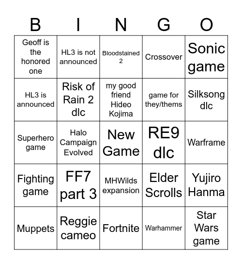 Untitled Bingo Card
