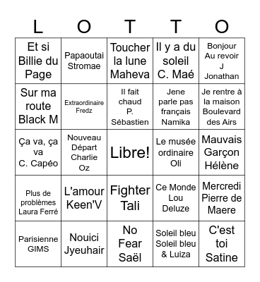 Manie Musicale 2026 Bingo Card