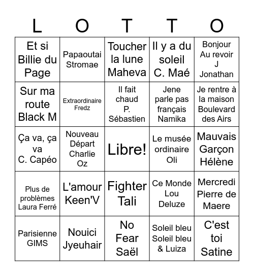Manie Musicale 2026 Bingo Card