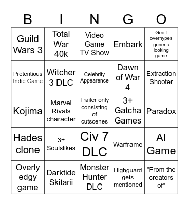 Summer Games Fest Bingo Card