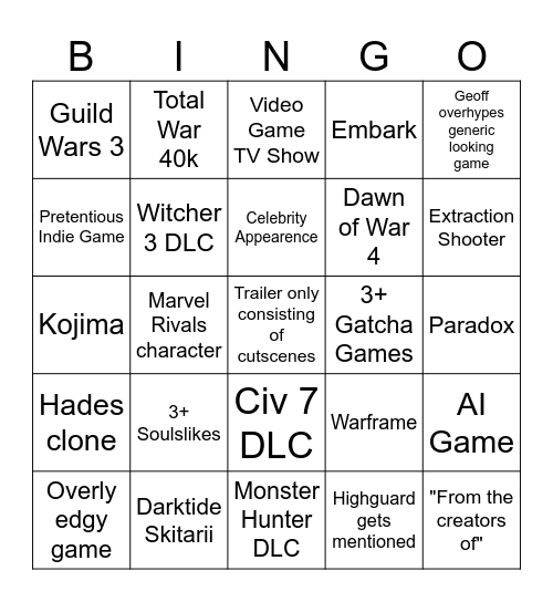 Summer Games Fest Bingo Card