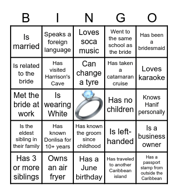 DONLISA'S BRIDAL SHOWER BINGO Card
