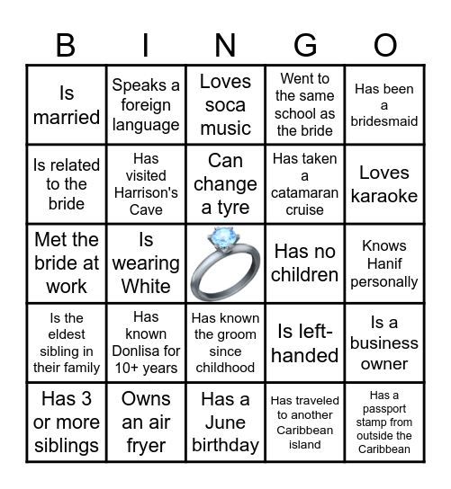 DONLISA'S BRIDAL SHOWER BINGO Card