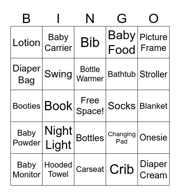 Baby Shower Bingo Card