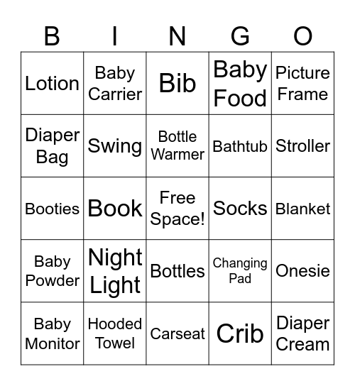 Baby Shower Bingo Card