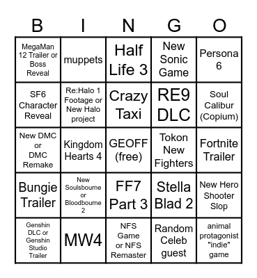 SGF 2026 Bingo Card