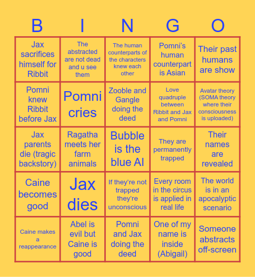 TADC Finale Bingo Card