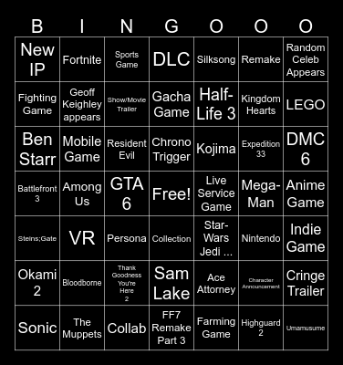 Summer Game Fest 2026 Bingo Card