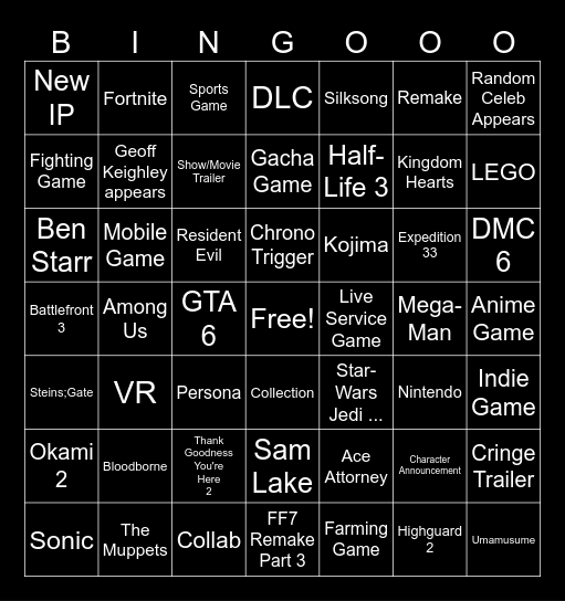 Summer Game Fest 2026 Bingo Card