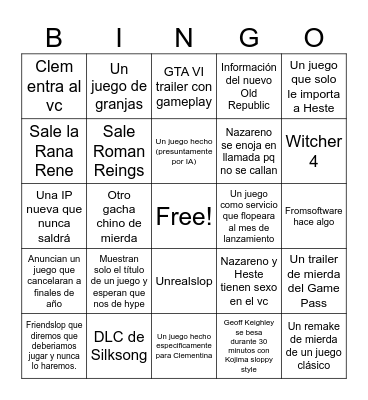 Summer Game Fest 2026 Bingo Card