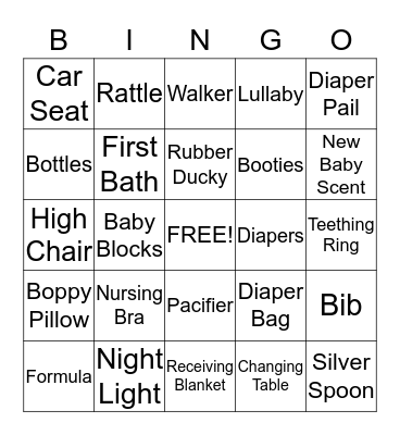 Baby Shower Bingo Card