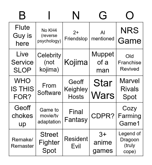 Owl Summer Games Fest 2026 Bingo Card