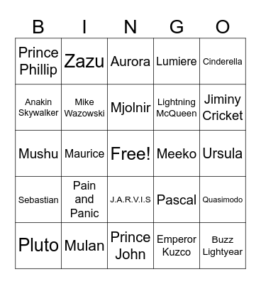 Disney Universe Trivia! Bingo Card