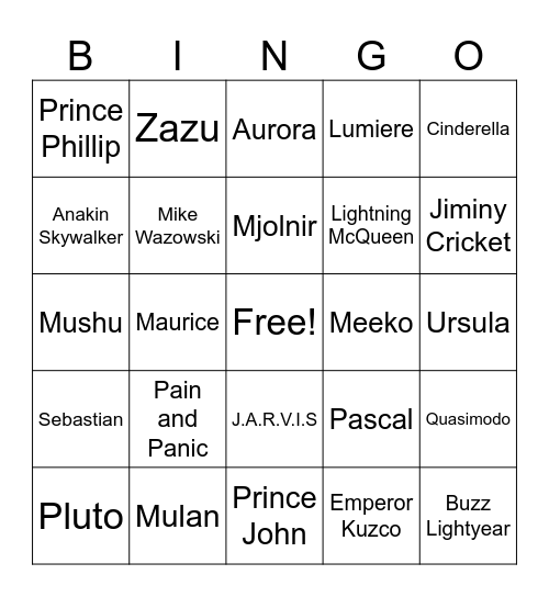 Disney Universe Trivia! Bingo Card