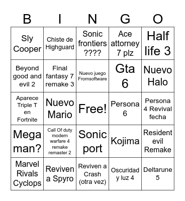Summer game fest 2026 Bingo Card