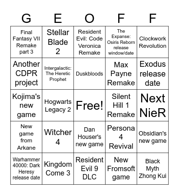 Summer Game Fest 2026 Bingo Card