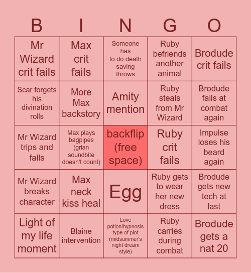 GIGGS DND BINGO Card