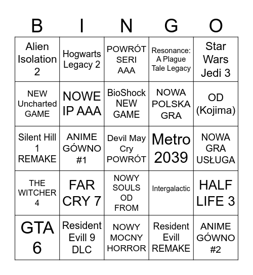 LETNIE POKAZY GIER 2026 Bingo Card